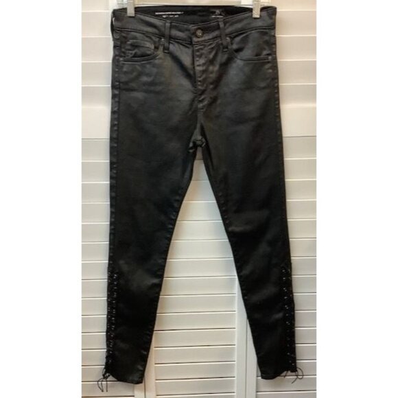 Adriano Goldschmied The Farrah Skinny Ankle Side Lace 27R Black Coated High-Rise - Picture 1 of 5